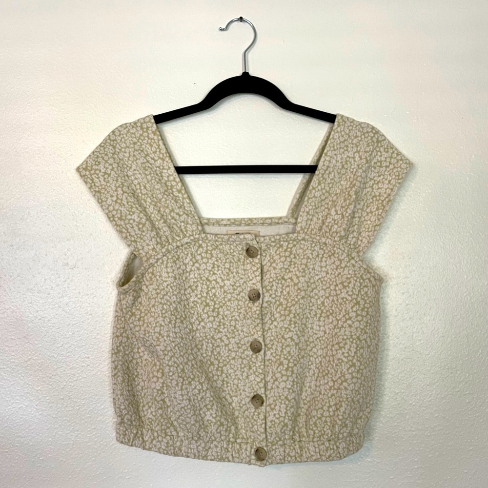 MADEWELL floral jacquard button front top
